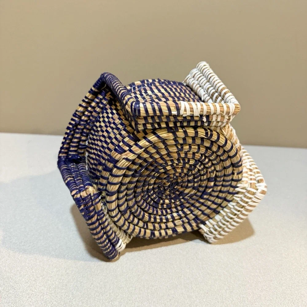 Handwoven Senegalese Storage Basket Lid Unique shap‎ curved base and intricate